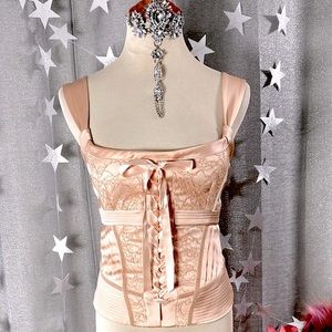 ✨2xHP✨RENAISSANCE KAREN MILLEN BLUSHPINK Bustier Satin Velvet Corset Romance 4